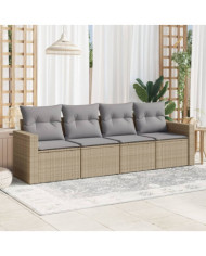 Salon de jardin avec coussins 4 pcs beige résine tressée | Mobilier & Déco