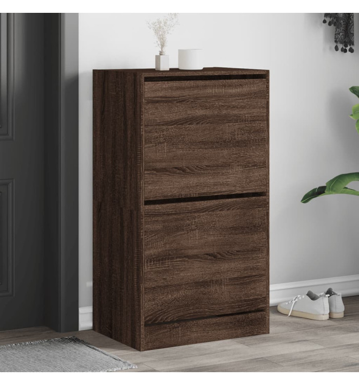 Armoire à chaussures 2 tiroirs rabattables chêne marron | Mobilier & Déco