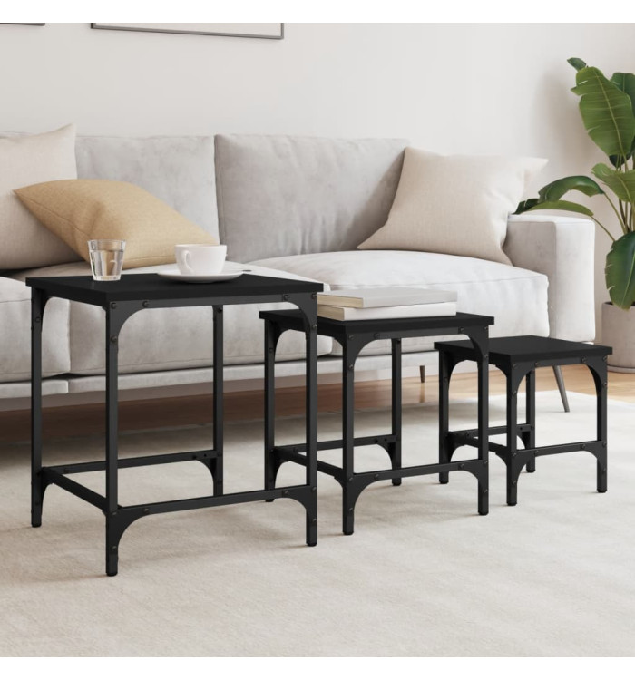 Tables basses gigognes 3 pcs noir bois d'ingénierie | Mobilier & Déco