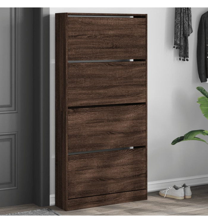 Armoire à chaussures 4 tiroirs rabattables chêne marron | Mobilier & Déco