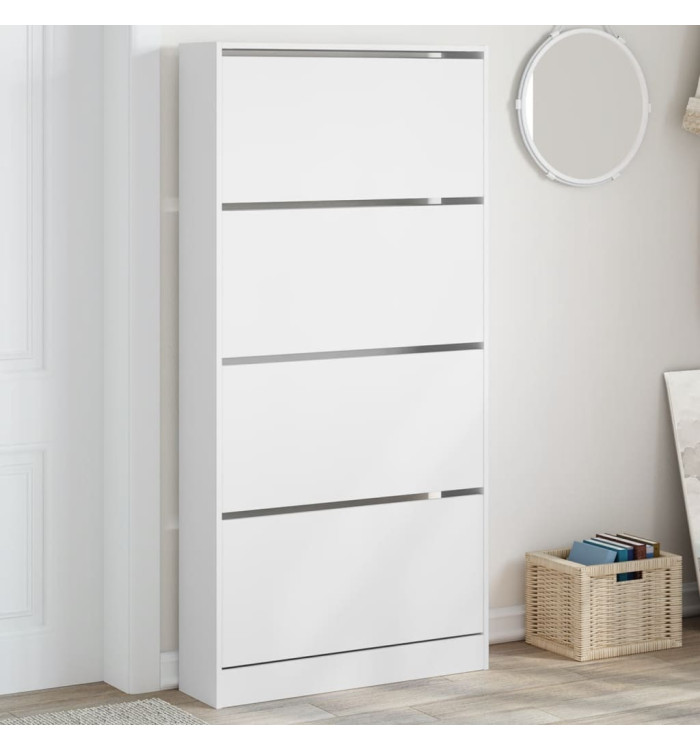 Armoire à chaussures 4 tiroirs rabattables blanc 80x21x163,5 cm | Mobilier & Déco