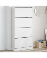 Armoire à chaussures 4 tiroirs rabattables blanc 80x21x163,5 cm | Mobilier & Déco