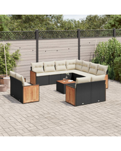 Salon de jardin 12 pcs avec coussins noir résine tressée | Mobilier & Déco