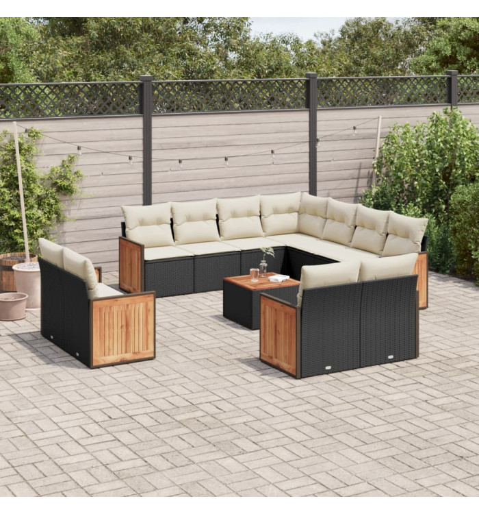 Salon de jardin 12 pcs avec coussins noir résine tressée | Mobilier & Déco