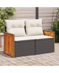 Canapé de jardin avec coussins 2 places noir résine tressée | Mobilier & Déco