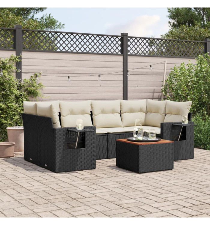Salon de jardin 7 pcs avec coussins noir résine tressée | Mobilier & Déco