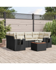Salon de jardin 7 pcs avec coussins noir résine tressée | Mobilier & Déco