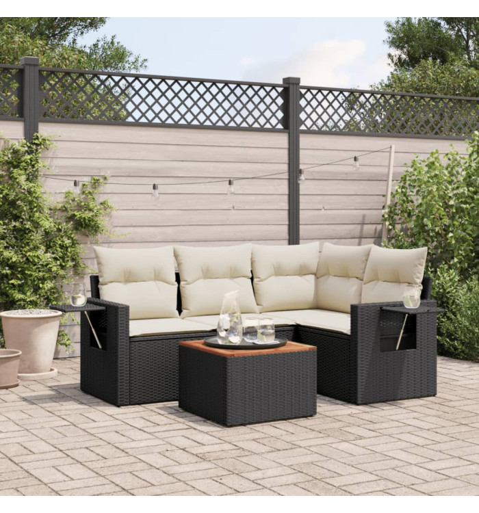 Salon de jardin 5 pcs avec coussins noir résine tressée | Mobilier & Déco