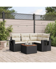 Salon de jardin 5 pcs avec coussins noir résine tressée | Mobilier & Déco