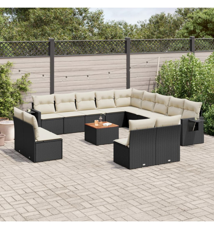 Salon de jardin avec coussins 14 pcs noir résine tressée | Mobilier & Déco