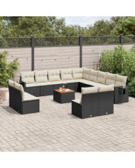 Salon de jardin avec coussins 14 pcs noir résine tressée | Mobilier & Déco