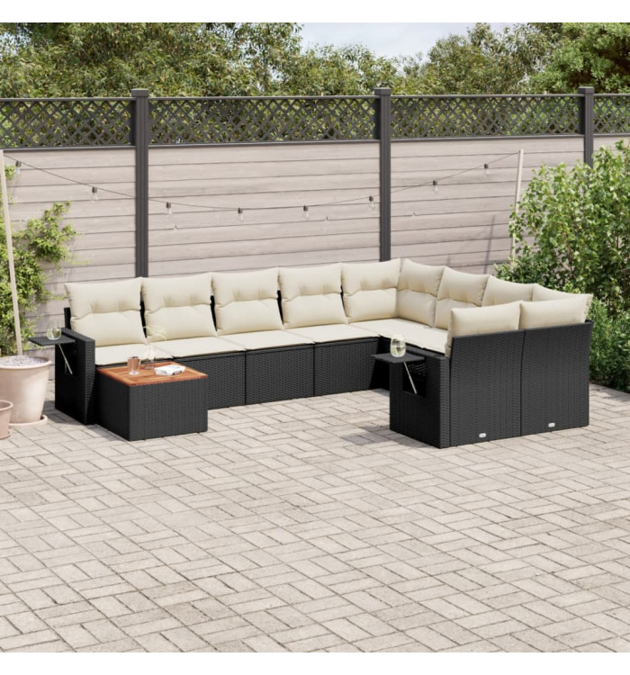 Salon de jardin 10 pcs avec coussins noir résine tressée | Mobilier & Déco