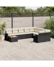 Salon de jardin 10 pcs avec coussins noir résine tressée | Mobilier & Déco