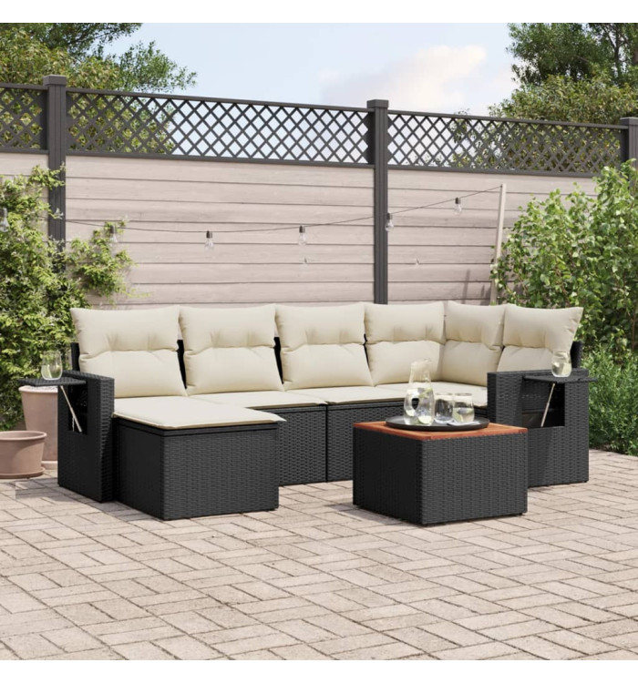 Salon de jardin 7 pcs avec coussins noir résine tressée | Mobilier & Déco