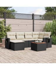 Salon de jardin 7 pcs avec coussins noir résine tressée | Mobilier & Déco