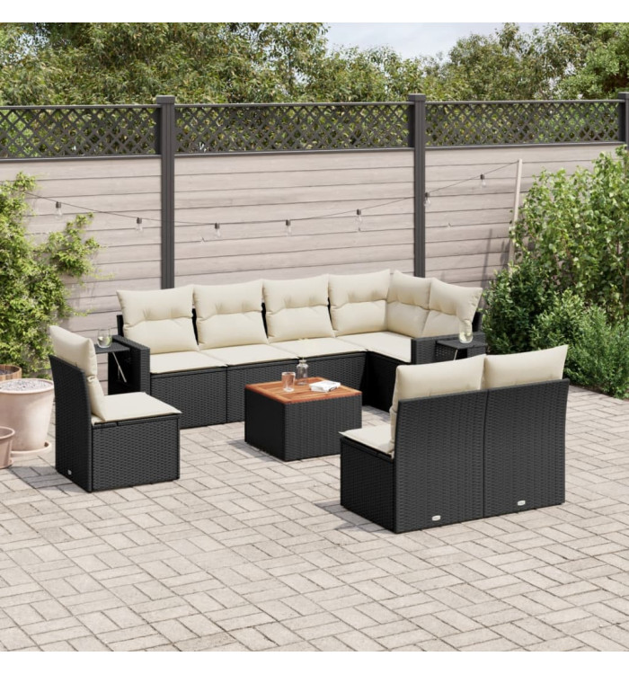 Salon de jardin 9 pcs avec coussins noir résine tressée | Mobilier & Déco