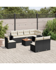Salon de jardin 9 pcs avec coussins noir résine tressée | Mobilier & Déco