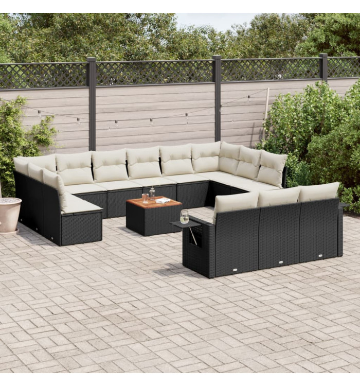 Salon de jardin avec coussins 14 pcs noir résine tressée | Mobilier & Déco