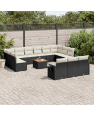 Salon de jardin avec coussins 14 pcs noir résine tressée | Mobilier & Déco