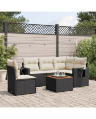 Salon de jardin 6 pcs avec coussins noir résine tressée | Mobilier & Déco