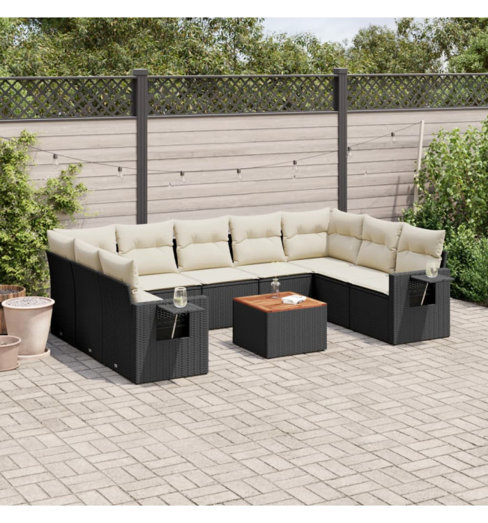 Salon de jardin 10 pcs avec coussins noir résine tressée | Mobilier & Déco