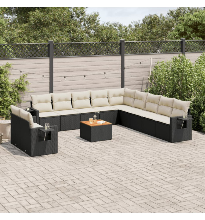 Salon de jardin 12 pcs avec coussins noir résine tressée | Mobilier & Déco