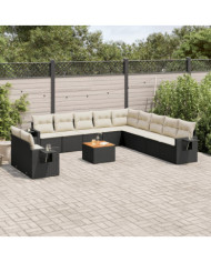 Salon de jardin 12 pcs avec coussins noir résine tressée | Mobilier & Déco