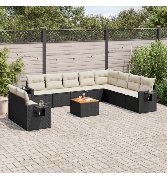 Salon de jardin 11 pcs avec coussins noir résine tressée | Mobilier & Déco