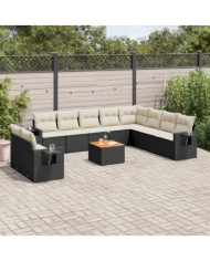 Salon de jardin 11 pcs avec coussins noir résine tressée | Mobilier & Déco