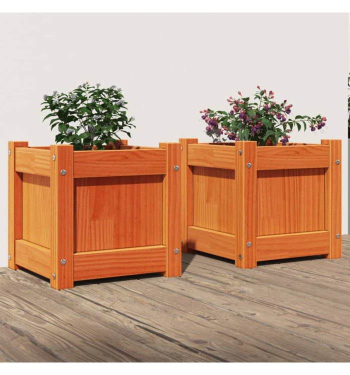 Jardinières 2 pcs cire marron bois de pin massif | Mobilier & Déco