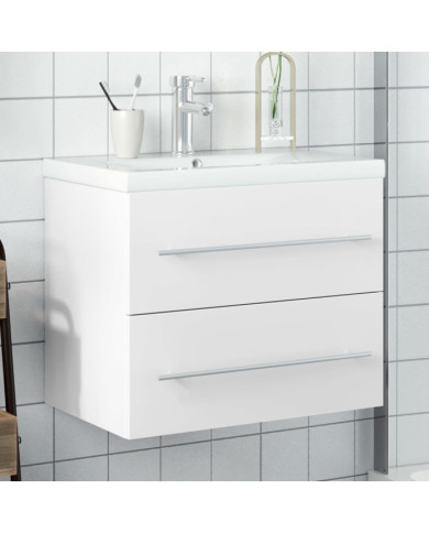 Armoire lavabo de salle de bain avec bassin intégré blanc | Mobilier & Déco