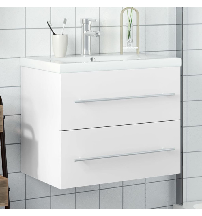 Armoire lavabo de salle de bain avec bassin intégré blanc | Mobilier & Déco