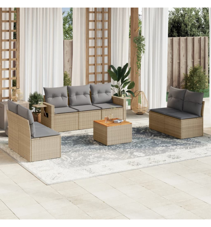 Salon de jardin avec coussins 8 pcs beige résine tressée | Mobilier & Déco