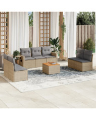 Salon de jardin avec coussins 8 pcs beige résine tressée | Mobilier & Déco