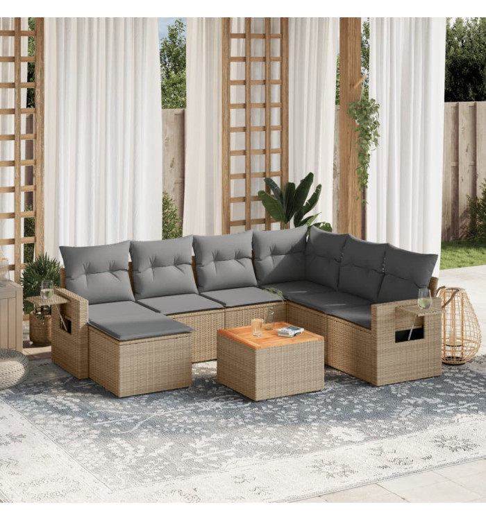 Salon de jardin avec coussins 8 pcs beige résine tressée | Mobilier & Déco
