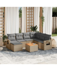 Salon de jardin avec coussins 8 pcs beige résine tressée | Mobilier & Déco