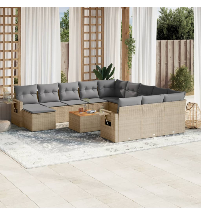 Salon de jardin avec coussins 13 pcs beige résine tressée | Mobilier & Déco
