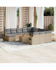 Salon de jardin avec coussins 13 pcs beige résine tressée | Mobilier & Déco