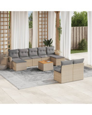 Salon de jardin avec coussins 10 pcs beige résine tressée | Mobilier & Déco