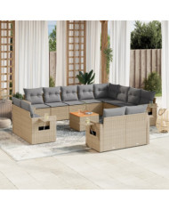 Salon de jardin avec coussins 13 pcs beige résine tressée | Mobilier & Déco