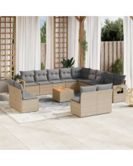 Salon de jardin avec coussins 14 pcs beige résine tressée | Mobilier & Déco