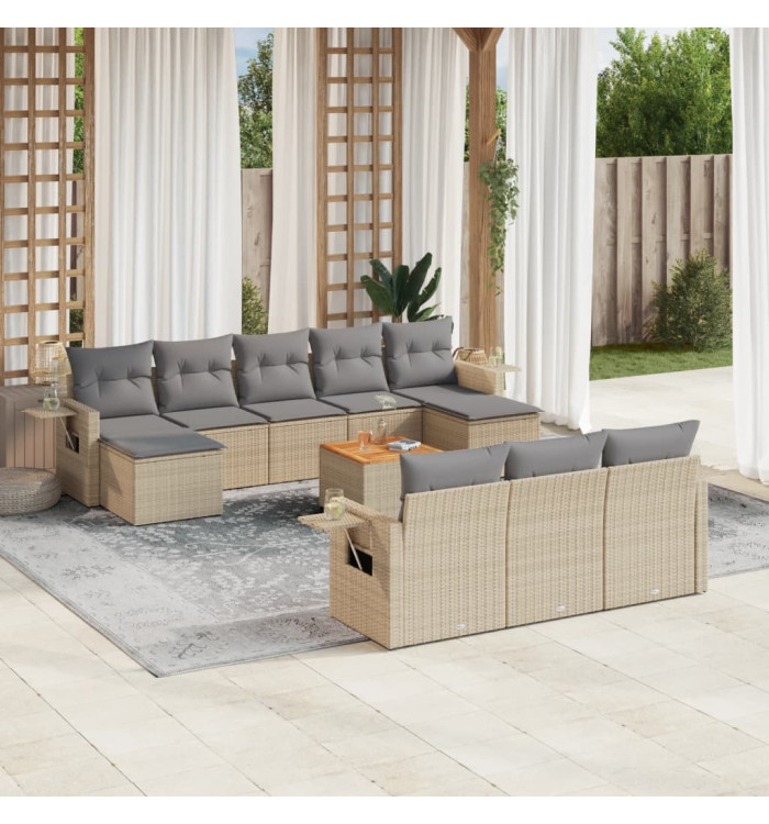 Salon de jardin 11 pcs avec coussins beige résine tressée | Mobilier & Déco