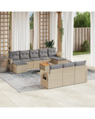 Salon de jardin 11 pcs avec coussins beige résine tressée | Mobilier & Déco