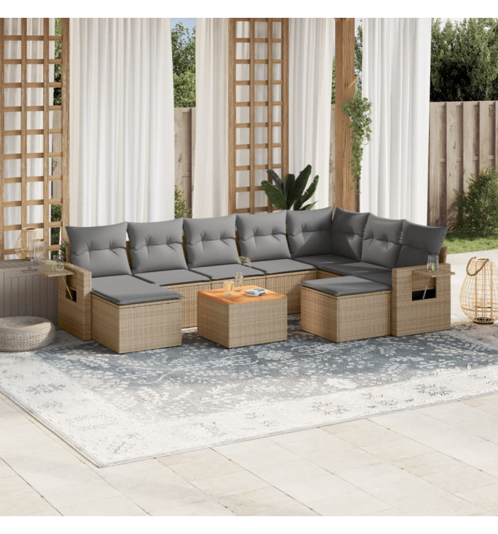 Salon de jardin avec coussins 10 pcs beige résine tressée | Mobilier & Déco