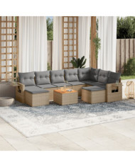 Salon de jardin avec coussins 10 pcs beige résine tressée | Mobilier & Déco