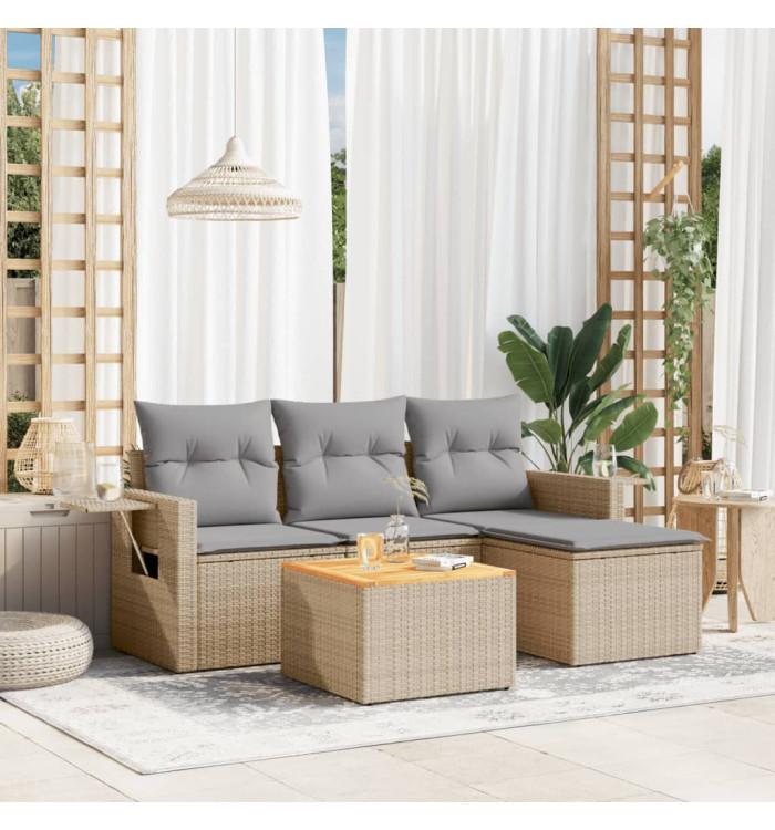 Salon de jardin avec coussins 5 pcs beige résine tressée | Mobilier & Déco
