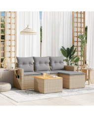 Salon de jardin avec coussins 5 pcs beige résine tressée | Mobilier & Déco