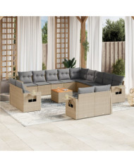 Salon de jardin avec coussins 14 pcs beige résine tressée | Mobilier & Déco
