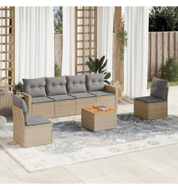 Salon de jardin avec coussins 7 pcs beige résine tressée | Mobilier & Déco