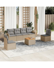 Salon de jardin avec coussins 7 pcs beige résine tressée | Mobilier & Déco